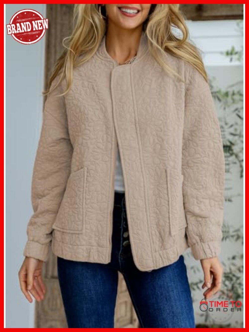 Bomber Jacket Lightweight Quilted Casual Zip Up Long Sleeve - Picture 2 of 6